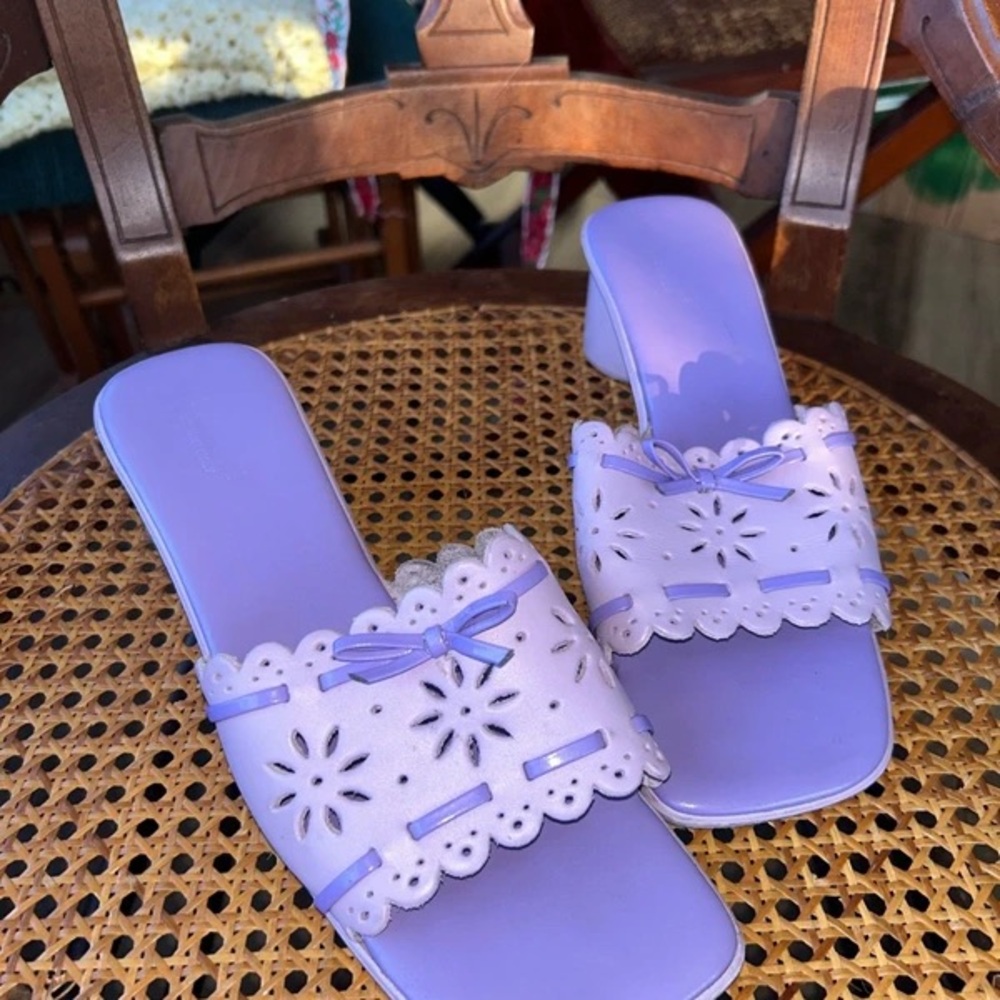 Lavender Scalloped Slide Heels with Decorative Bow